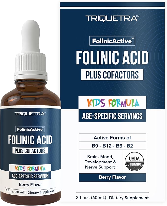 Organic FolinicActive Kids - Folinic Acid + B12 B6 &amp B2 Cofactors - Gentle Methylation Support for Mood Energy &amp Cognition Age Adjustable Dosing for Kids 1-18 Non GMO Vegan Berry Flavor