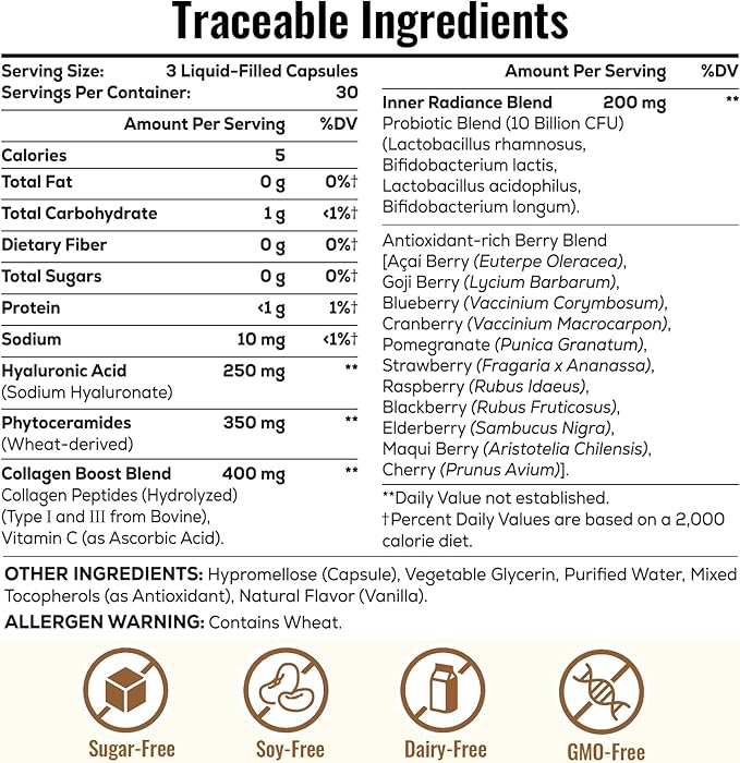 19-in-1 Hyaluronic Acid Capsules - Hylunaric Acid 1200 mg with Collagen Peptides Vitamin C Phytoceramides - for Skin Eyes Gastrointestinal Bones Support (1 Pack)