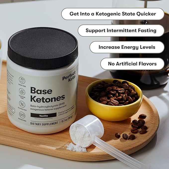 Perfect Keto Exogenous Ketones Powder BHB Salts Supplement for Ketosis &amp Fasting Plus Electrolytes for Hydration Caffeine Free Energy Keto Diet Focus &amp Workout Support Vanilla 6.7 oz
