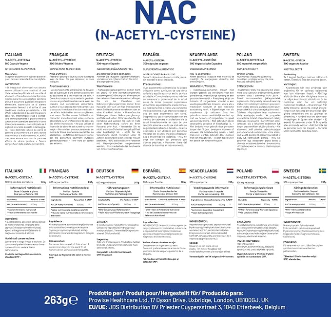 NAC N-Acetyl-Cysteine 600mg | 300 Capsules | Vegan N-Acetyl-Cysteine Nutritional Supplements | High Bioavailability &amp Letter Box Friendly | UK Manufactured by Prowise Healthcare