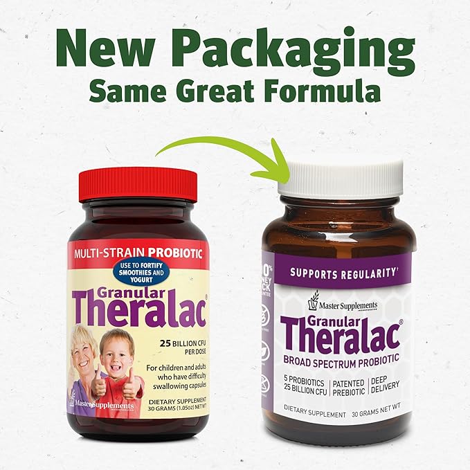 Master Supplements Granular Theralac - 1.05 oz - Multi-Strain Probiotic Powder for Optimal Gut Health - Great for Kids - Vegan Gluten Free - 40 Servings