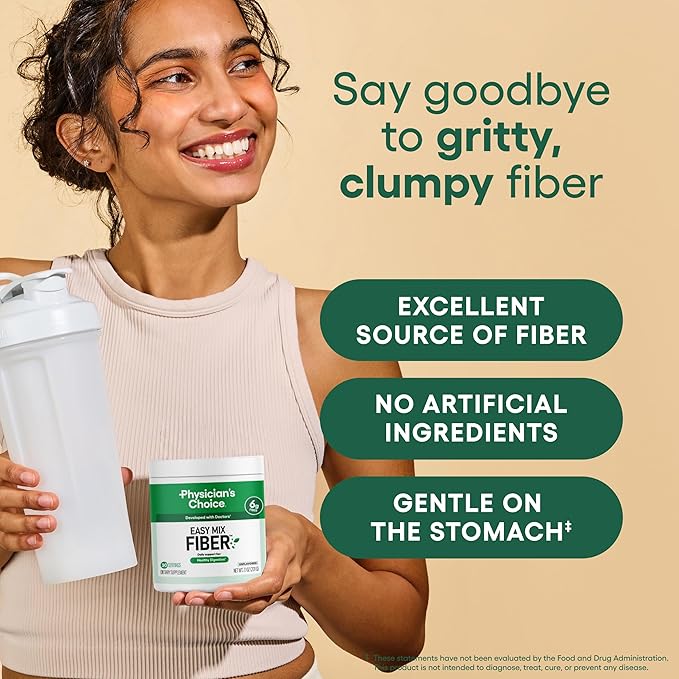 Physician's CHOICE Daily Gut Essentials Bundle: Easy Mix Fiber Digestive Enzymes &amp 60 Billion Probiotic