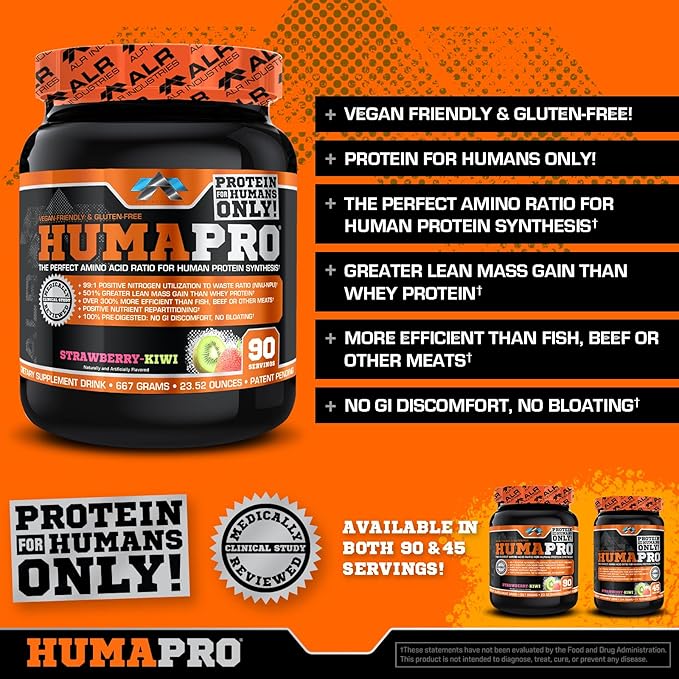 ALR Industries HumaPro Essential Amino Acid Formula | EAA Protein Supplement | Supports Muscle Recovery &amp Performance | Vegan Gluten Free | | 90 Servings (Strawberry Kiwi)