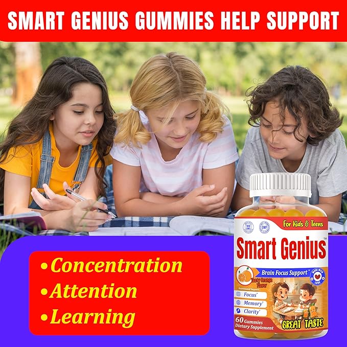 Smart Genius Omega 3 for Kids Focus and Attention Supplements Kids Vitamin Gummies Focus Supplement for Kids Brain Support Teen Vitamin- 60 Gummy