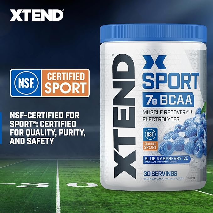 XTEND Sport BCAA Powder Blue Raspberry Ice - Electrolyte Powder for Recovery &amp Hydration with Amino Acids - 30 Servings