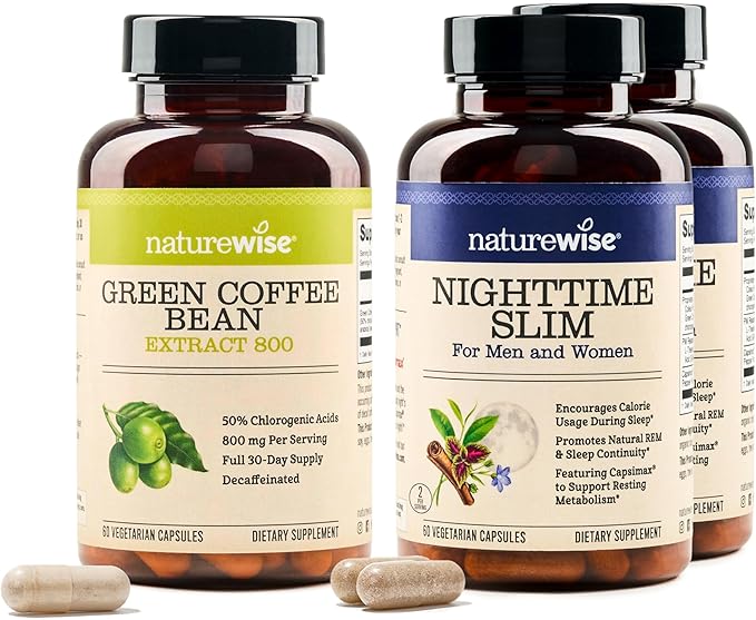 NatureWise [1] Green Coffee Bean Extract - Vegan Non-GMO - 60 Capsules[30-Day Supply] + (Pack of 2) NighttimeSlim- Cayenne Green Coffee Bean GABA - 60 Capsules[30-Day Supply]