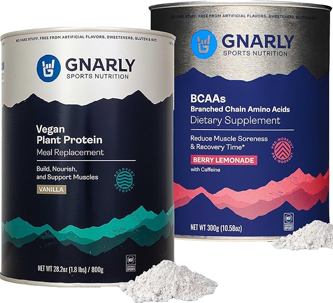 Gnarly Nutrition Gnarly Vegan Plant Protein Meal Replacement - Vanilla (28.2oz) BCAAs Berry Lemonade (10.58oz)