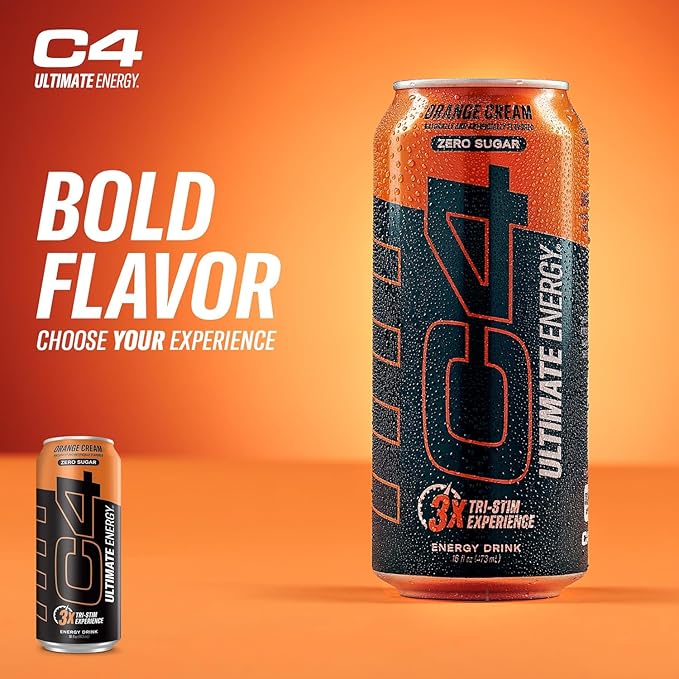 Cellucor C4 Ultimate Pre Workout Sugar Free Energy Drink Tri-Stim Experience with 300mg Caffeine + TeaCrine + Dynamine Orange Cream 16oz (Pack of 24)
