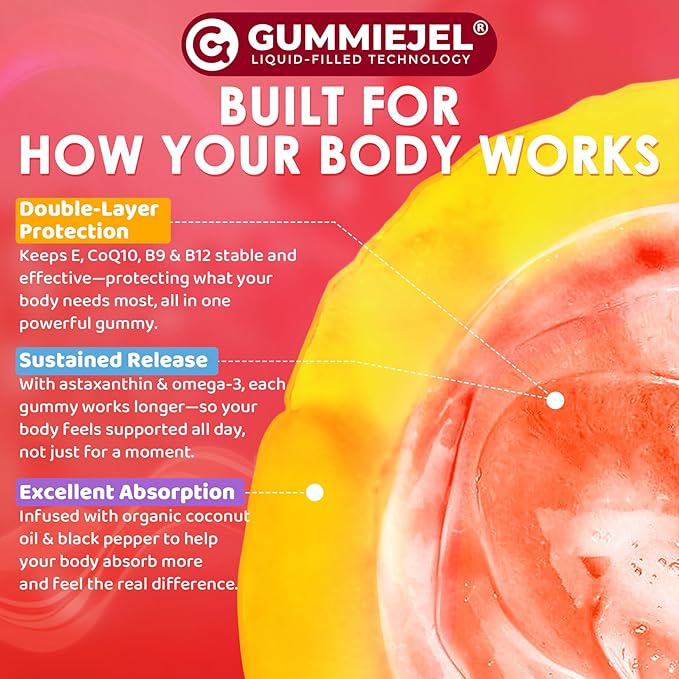 Red Yeast Rice Gummies 600mg &amp CoQ10 200mg for Adult 12-in-1 High Absorption Coenzyme Q10 Supplement Plus Omega 3 PQQ Astaxanthin Methyl B12 Support Brain Energy Immunity Antioxidant 120C