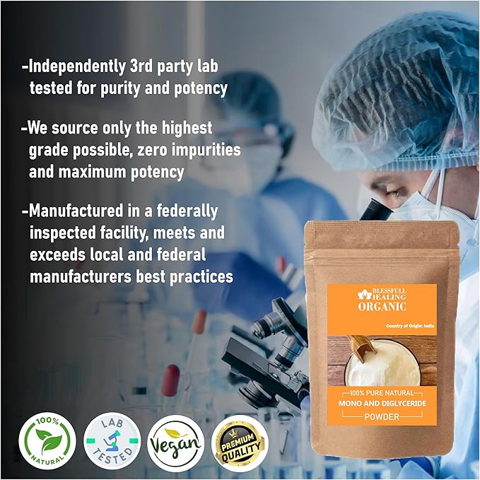 Blessfull Healing Organic Mono And Diglyceride Powder 100% Pure Natural 300 Gram / 10.58 oz
