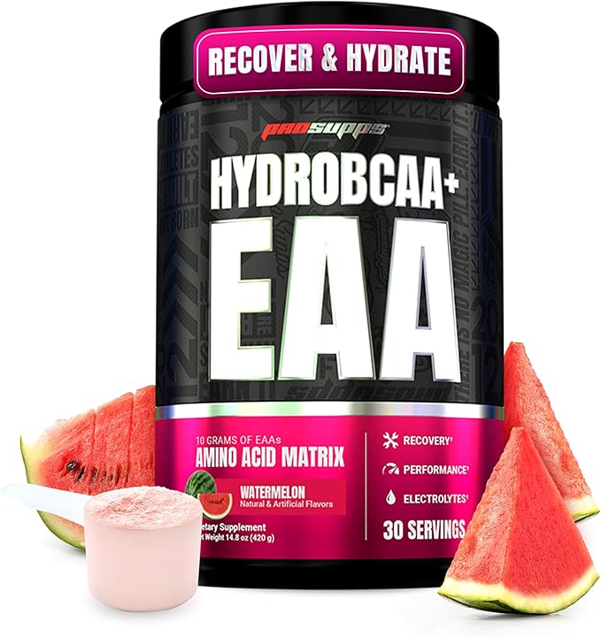 ProSupps HydroBCAA Essential Amino Acids Powder Watermelon - Workout Supplement with BCAA EAAs &amp Electrolytes for Hydration &amp Recovery - Stimulant-Free Soy &amp Gluten-Free - 30 Servings