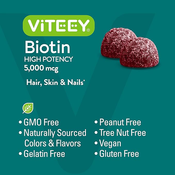 VITEEY Biotin Gummies for Hair Skin and Nails - Biotin for Hair Growth Gummies - 5000 mcg - Vegan Gluten-Free Non-GMO – 120 Count