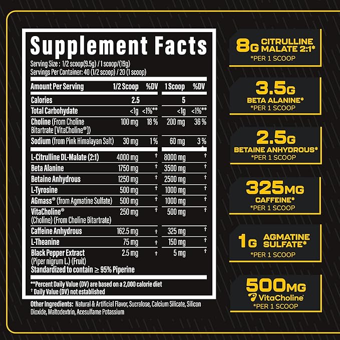 TC Nutrition Batch 27 Pre Workout Powder - 8g Citrulline 3.5g Beta Alanine 2.5g Betaine 325mg Caffeine | Instant Energy Focus Pumps &amp Strength | Nitric Oxide Booster 20 sv (Pineapple Mango)