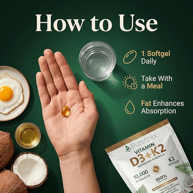 Vitamin D3 10000 IU + K2 MK-7 (500mcg) | High-Strength Vegan D3 from Lichen | Omega-3 DHA/EPA Astaxanthin Black Seed Oil &amp Algal DHA | Immune Bone Heart &amp Muscle Support | 180 Softgels