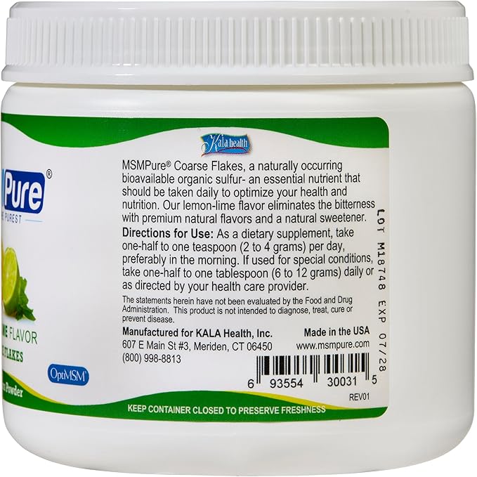 KALA HEALTH MSMPure Lemon Lime Flavored Coarse Flakes 8.8 oz and Muscle &amp Joint Cream 2oz Bundle