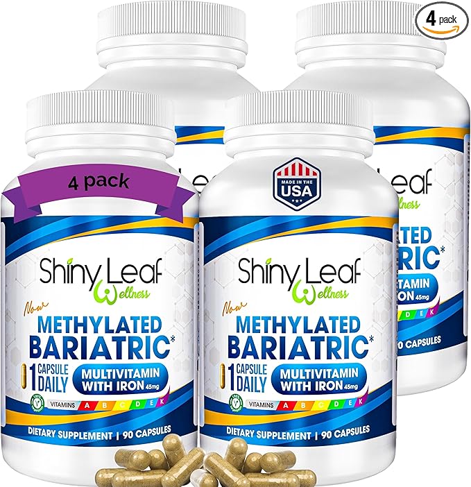 Shiny Leaf Methylated Bariatric Multivitamin with Iron 45mg – Once Daily Capsule ASMBS Compliant Bariatric Vitamins for Gastric Bypass &amp Gastric Sleeve for Men &amp Women USA Made – 4 Pack (36