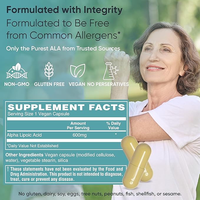 Alpha-Lipoic Acid 600 mg – High-Potency Antioxidant Support – Supports Cellular Health &amp Energy Metabolism – Vegan Non-GMO Gluten-Free – 60 Capsules