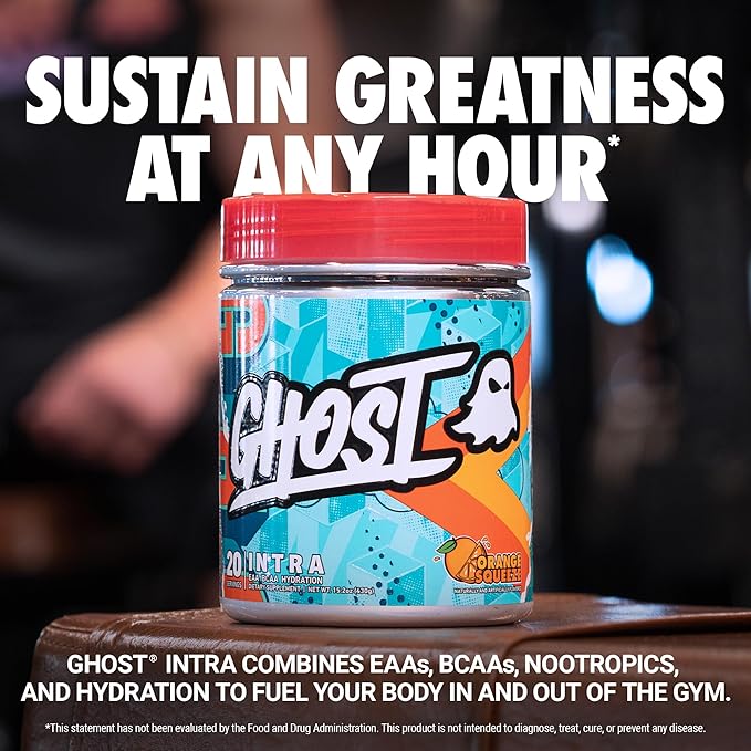 GHOST Intra Workout Powder Orange Squeeze - BCAAs &amp EAAs Nootropics &amp Hydration - Essential &amp Branch Chain Amino Acids Supports Muscle Recovery &amp Focus - Pre Intra &amp Post Worko