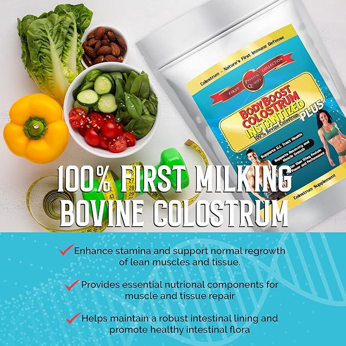 BodyBoost Colostrum Instantized 99.5% Bovine Colostrum Powder Immune Booster Supplement with Immunoglobulin &amp Lactoferrin Grass Fed Colostrum Food for Gut Health Diverse Intake 2 x 16 oz
