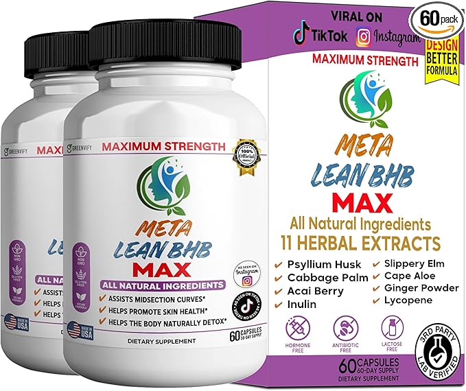 Meta Lean BHB Max Dietary Supplement Maximum Strength All Natural Ingredients 60 Capsules 30-Day Supply (2)