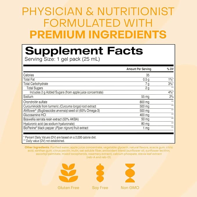 Healthycell Joint Health &amp Mobility Daily Liquid Supplement - Joint Support Supplement Inflammation Response Cartilage &amp Flexibility with Curcumin Glucosamine &amp Chondroitin - 14 Gel Pac