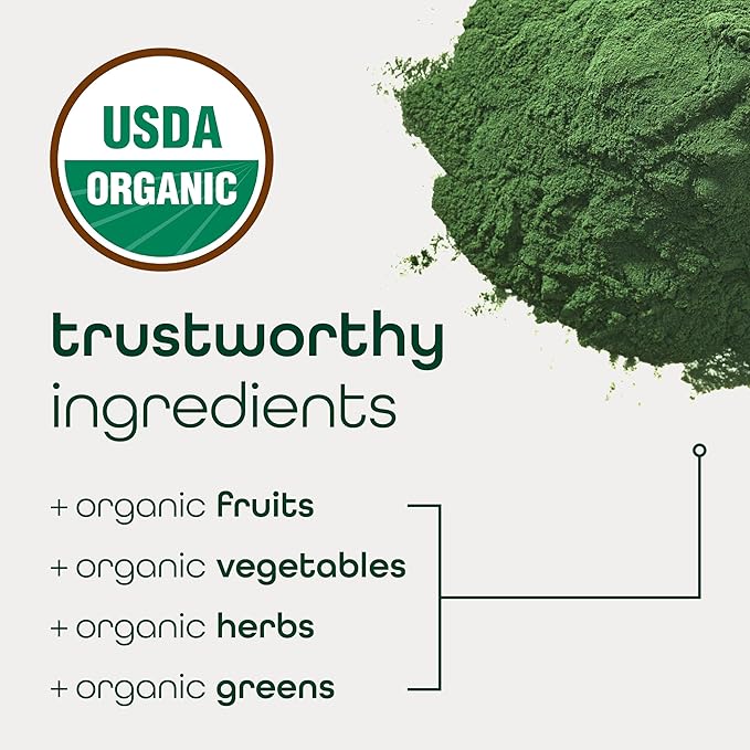 Zena Nutrition Organic Super Greens Powder 70+ Superfoods 0 Sugar 3G Fiber Spirulina Chlorella Antioxidants Prebiotics/Probiotics Digestive Enzymes Mixed Berry 30 Servings