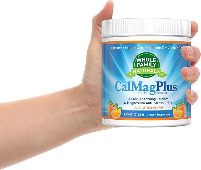 Calcium Magnesium Powder Supplement - CalMag Plus with Vitamin C &amp D3 - Gluten Free Non GMO Orange Tangerine Flavor - Cal Mag Drink - Calcium Supplement with Magnesium for Natural Calm
