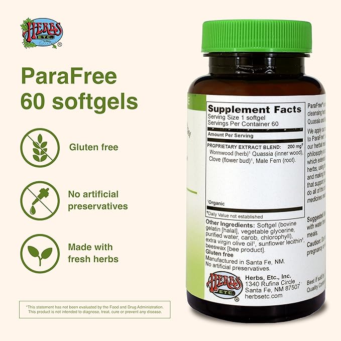 Herbs Etc. ParaFree - Gastrointestinal Support Supplement to Aid Intestinal Cleansing - Digestive Herbal Supplement with Wormwood Quassia &amp Male Fern - 60 Softgels (60 Servings)