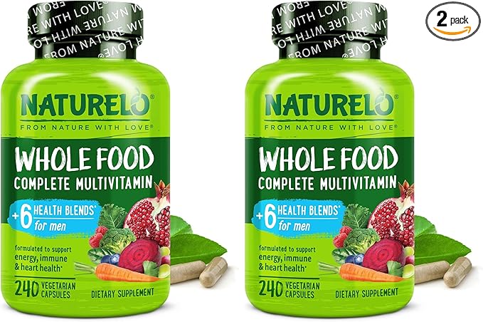 NATURELO Mens Multivitamins - Whole Food Multivitamin for Men with Vitamins Minerals - 240 Vegetarian Capsules for Energy Brain Heart Eye Health* (Pack of 2)