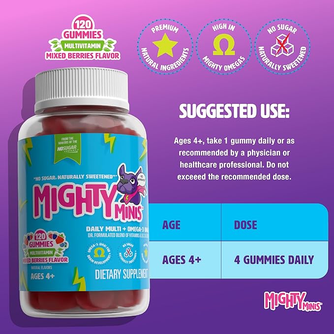 Slow-Crafted Sugar-Free Kids Multivitamin Gummies with Allulose | Kid-Approved Mixed Berries | for Immunity Growth Focus &amp Mood | Healthy Clean No Artificial Color or Flavor 120 Ct