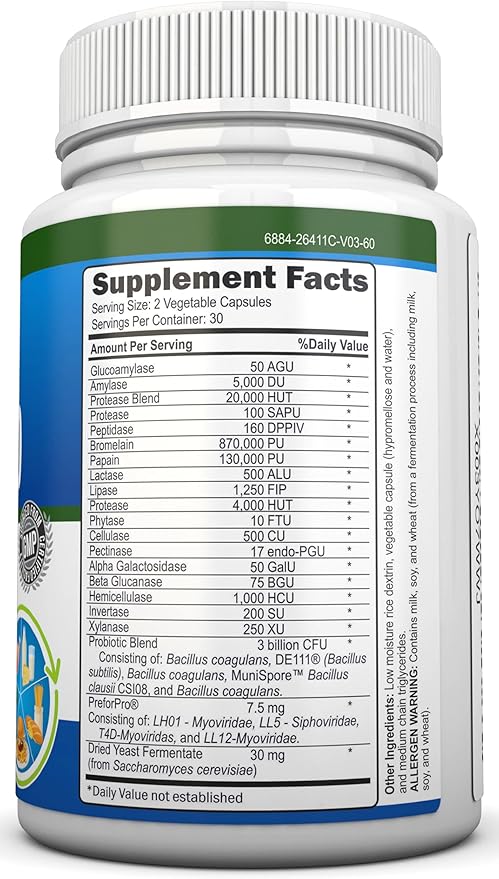 4-in-1 Probiotics Prebiotics &amp Postbiotics with 18 Digestive Enzymes for Women &amp Men - Complete Gut &amp Digestive Support Supplement - Bloating Relief and Enzymes for Digestion - Non GMO -