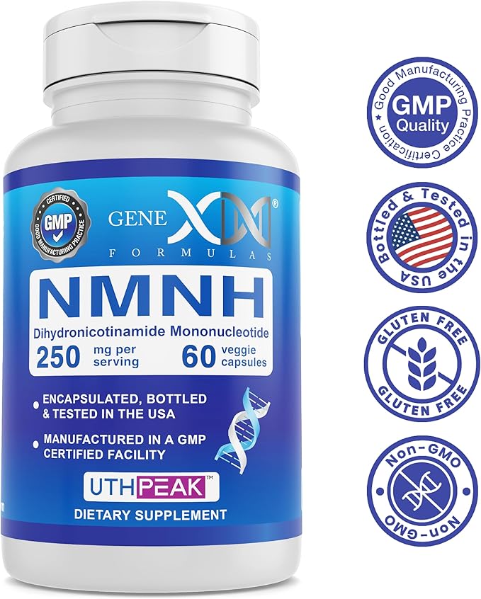 Genex Formulas 250mg NMNH (60 Capsules - 30 Servings) | Uthpeak™ NMNH (Dihydronicotinamide Mononucleotide) NAD+ Precursor for Healthy Aging - Non-GMO Gluten-Free Vegetarian
