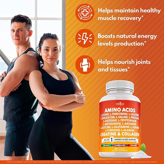 NEW AGE Amino Acids Supplement L-Lysine L-Threonine L-Leucine Isoleucine Valine L-Histidine L-Tryptophan L-Methionine L-Arginine L-Cysteine L-Glutamine L-Serine Aspartic Acid- 180 Count
