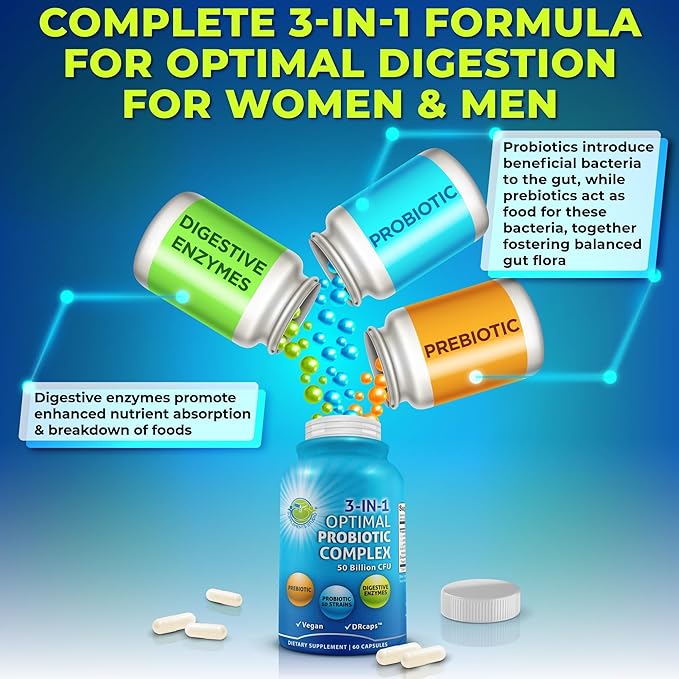 Bone Health &amp Gut Support Bundle – 3-in-1 Probiotic 50 Billion CFU Prebiotic and Digestive Enzymes + Plant-Based Calcium Magnesium Zinc D3 K2 &amp Organic Turmeric – Vegan Non-GMO Clean La