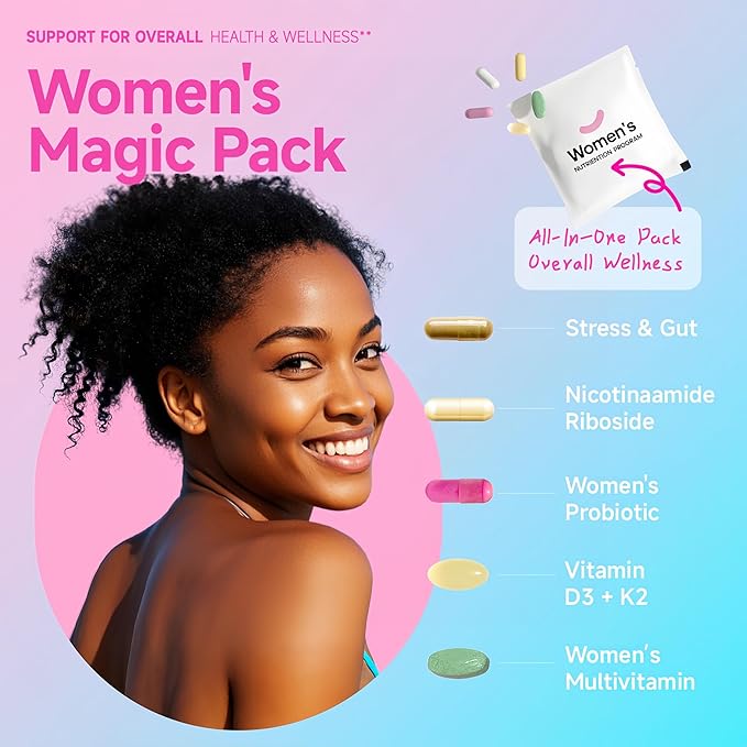 Multivitamin for Women Daily Vitamin Packs for 30 plus with D3+K2 NR1000 Probiotics &amp Ashwagandha | Supplement for Beauty Stress Relief Bone &amp Heart Health Energy Gut &amp Hormone Balan