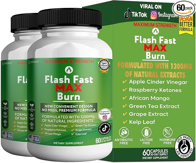 Flash Fast Max Burn Dietary Supplement Natural Ingredients 60 Veggie Capsules 30-Day Supply (2)