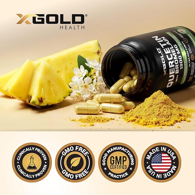 Micronized Quercetin + Bromelain 1300mg Quercetin: 95% - Highly Purified and Highly Bioavailable Plus Bromelain 2400 GDU/g - Made in USA | 120 Capsules