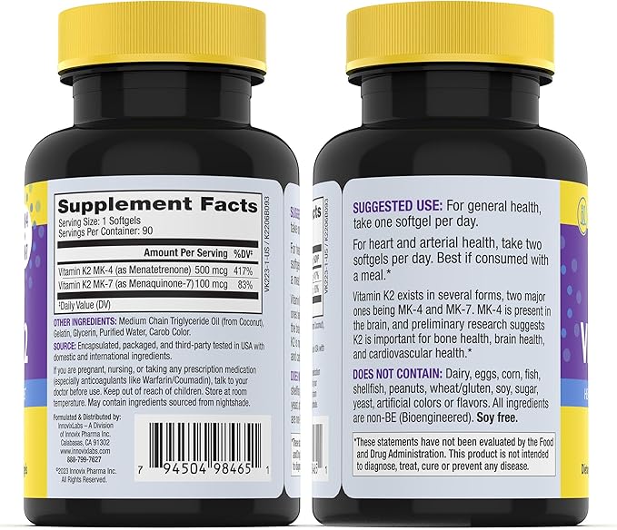 InnovixLabs Vitamin K2 &amp Triple Omega Bundle Full Spectrum Vitamin K2 (90 Softgels) Triple Strength Omega-3 Fish Oil (200 Softgels). Supports Healthy Bones Arteries and Joints. *