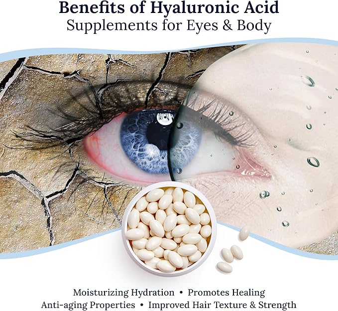 CorneaCare High Absorption Hyaluronic Acid | Hyaluronic Acid Supplements | Hydration Tablets | Anti Aging Supplement | Eye Vitamins | Eye Supplements | 120 Softgels