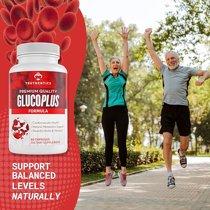 TRUTHENTICS GlucoPlus - 20 Herbs Vitamins &amp Minerals with Cinnamon Chromium Vanadium Bitter Melon Alpha Lipoic Acid Magnesium - Gluten Free Non-GMO - 60 Capsules