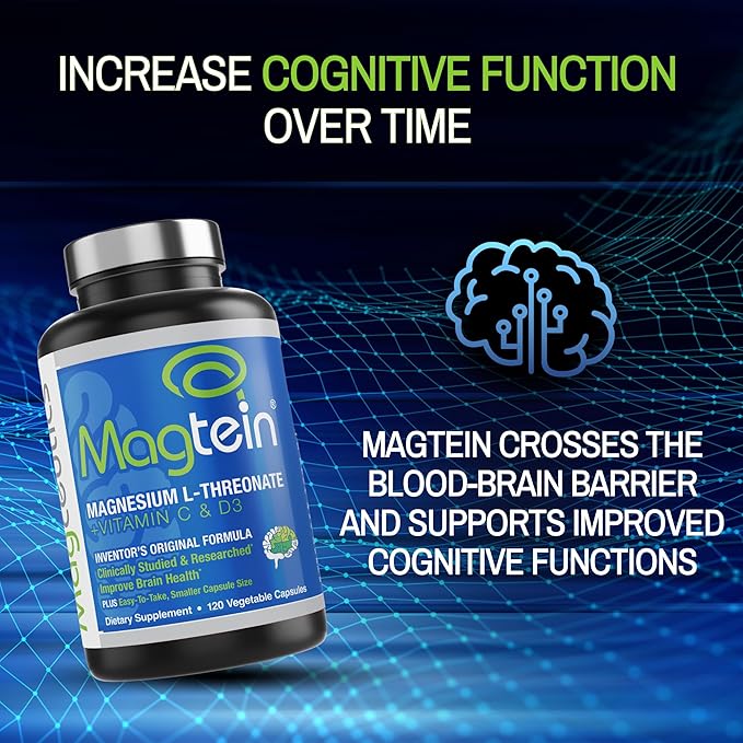 Magtein Magnesium L-Threonate to Improve Cognition Focus Memory Sleep Quality and Brain Health with Small Caps - 120 Vegetable Capsules