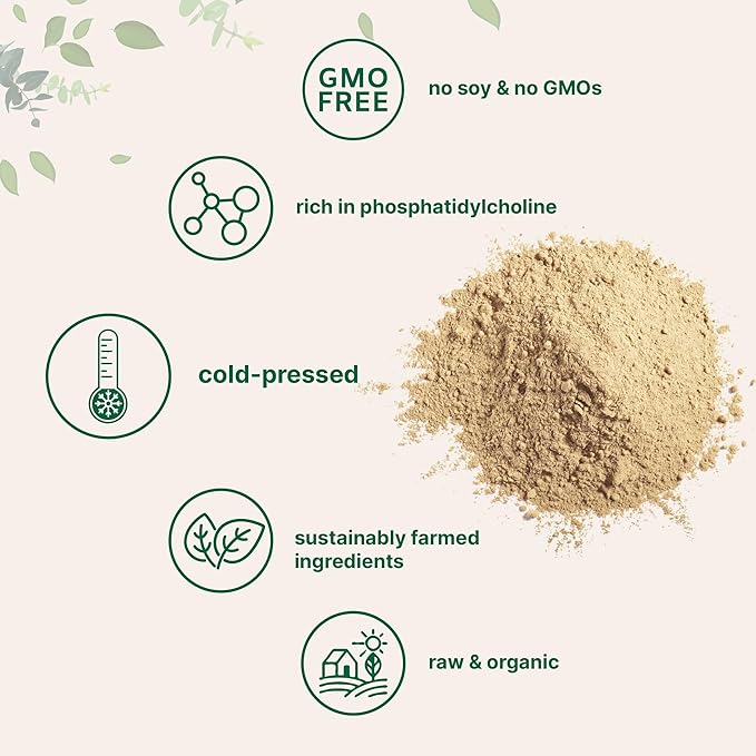 Organic Sunflower Lecithin Powder 1 Pound Sustainable Farmed Cold Pressed Rich in Phosphatidyl Choline and Protein Making Liposomal Vitamin C Lactation Supplement Non-GMO