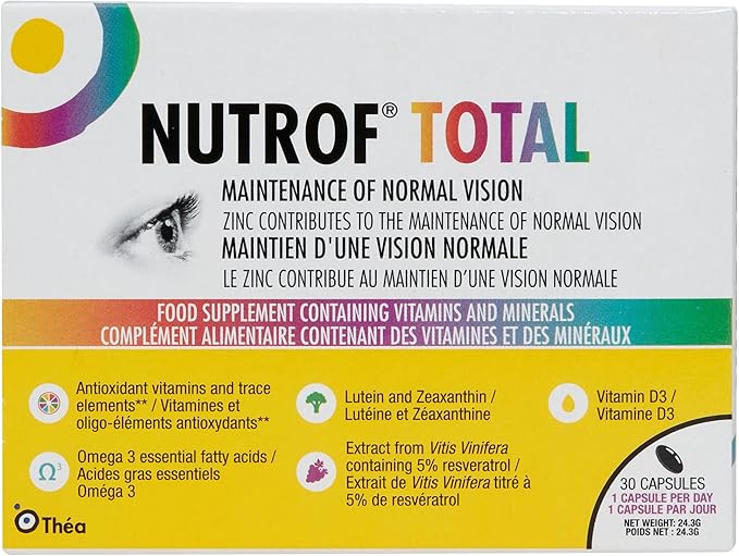 Nutrof Total Capsules – Eye Health Supplement with Lutein Zeaxanthin Omega 3 and Antioxidants | Essential Nutrients for Optimal Eye Health | Pack of 30 Capsules (1 Capsule per Day - 1-Month Supply)