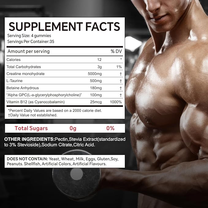 140 Count Creatine Monohydrate Gummies 5000mg Creatine Monohydrate No Sugar Gummies for Women &amp Men with L-Taurine Vitamin B12 for Muscle Strength Muscle Recovery Glute Builder Energy Boost