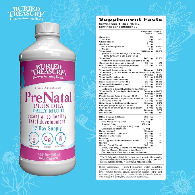 Buried Treasure Prenatal Plus DHA Complete 16 oz Natural DHA Omega3 Iron