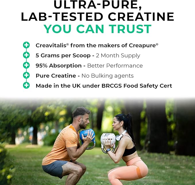 Love Life Supplements Creavitalis® Creatine Monohydrate Powder 300g 60 Servings Micronised Unflavoured Vegan Muscle Growth Strength Power Recovery for Women and Men 3rd Party Tested