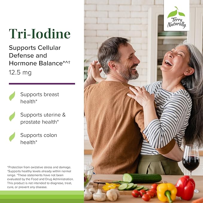 Terry Naturally Tri-Iodine - Support Thyroid Health - Aids Hormone Balance with Molecular Iodine from Kelp - Features Potassium Iodide &amp Sodium Iodide - Brain &amp Energy Support - 12.5mg 90 Cap