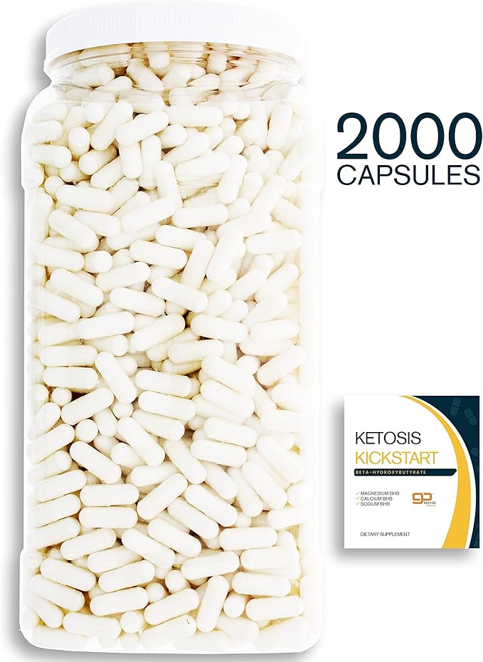 Ketosis Kickstart - 2000 CT beta-hydroxybutyrate Salts for Ketogenic Diet in a Clear Square Grip Jar