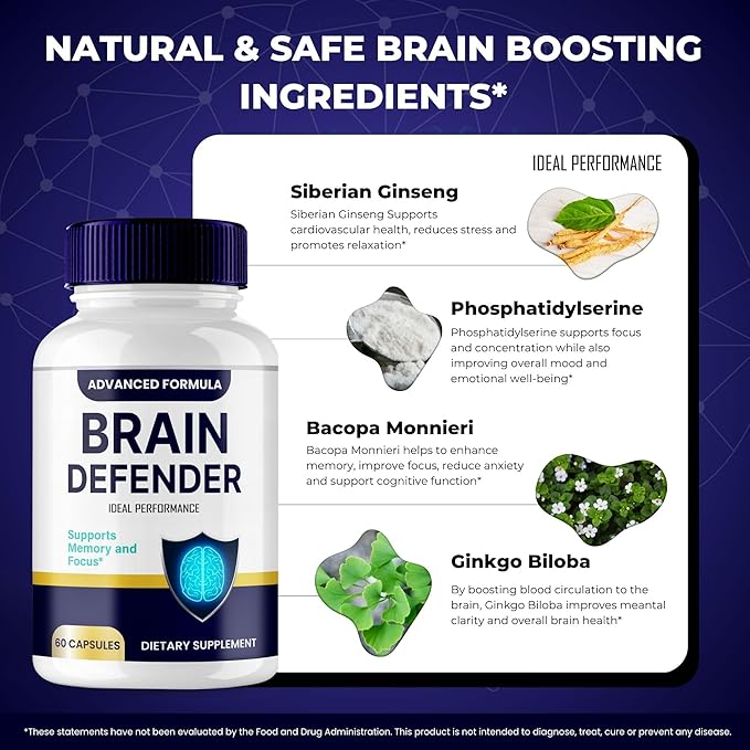 Brain Defender Supplement Brain Defender Brain and Memory Support Pills BrainDefender Capsules Advanced Nootropic Pills for Brain Health Support All Natural Cognitive Health Reviews (2 Pack)