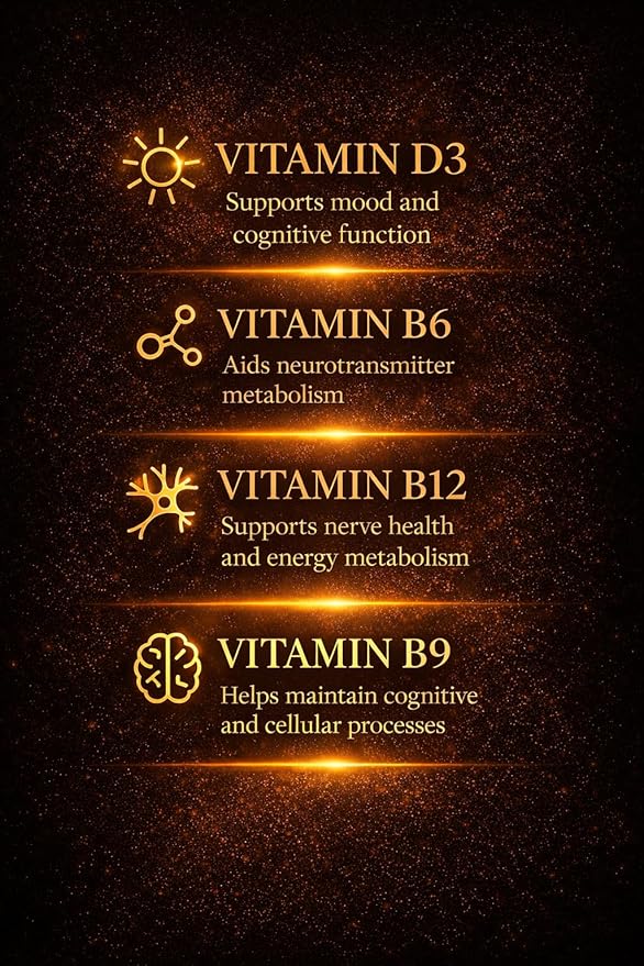 Best Brain Supplement for Memory and Focus - L-Theanine Lion's Main Vitamin B6 B12 D3 Folate L-Tyrosine Bacopa Monnieri Alpha GPC Theacrine 30mg of Natural Caffeine (60 Count)